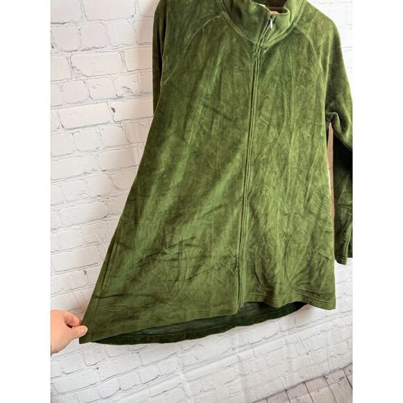 J.JILL PUREJILL green stretch cotton blend velvet A-line full zip cardigan M - Picture 6 of 9